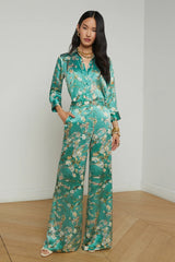 L'AGENCE | PILAR SILK WIDE LEG PANT- TEAL