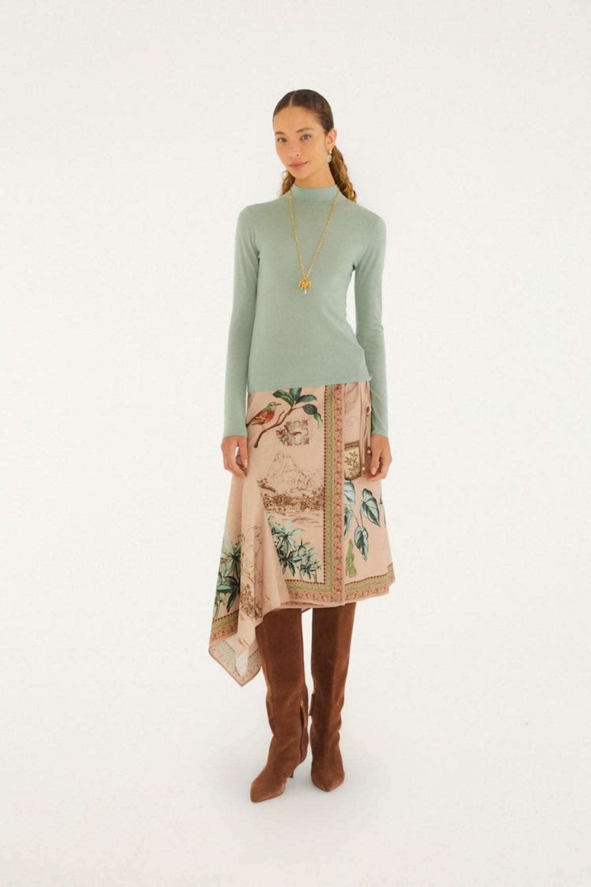 FARM RIO | Bird Poetry Midi Skirt