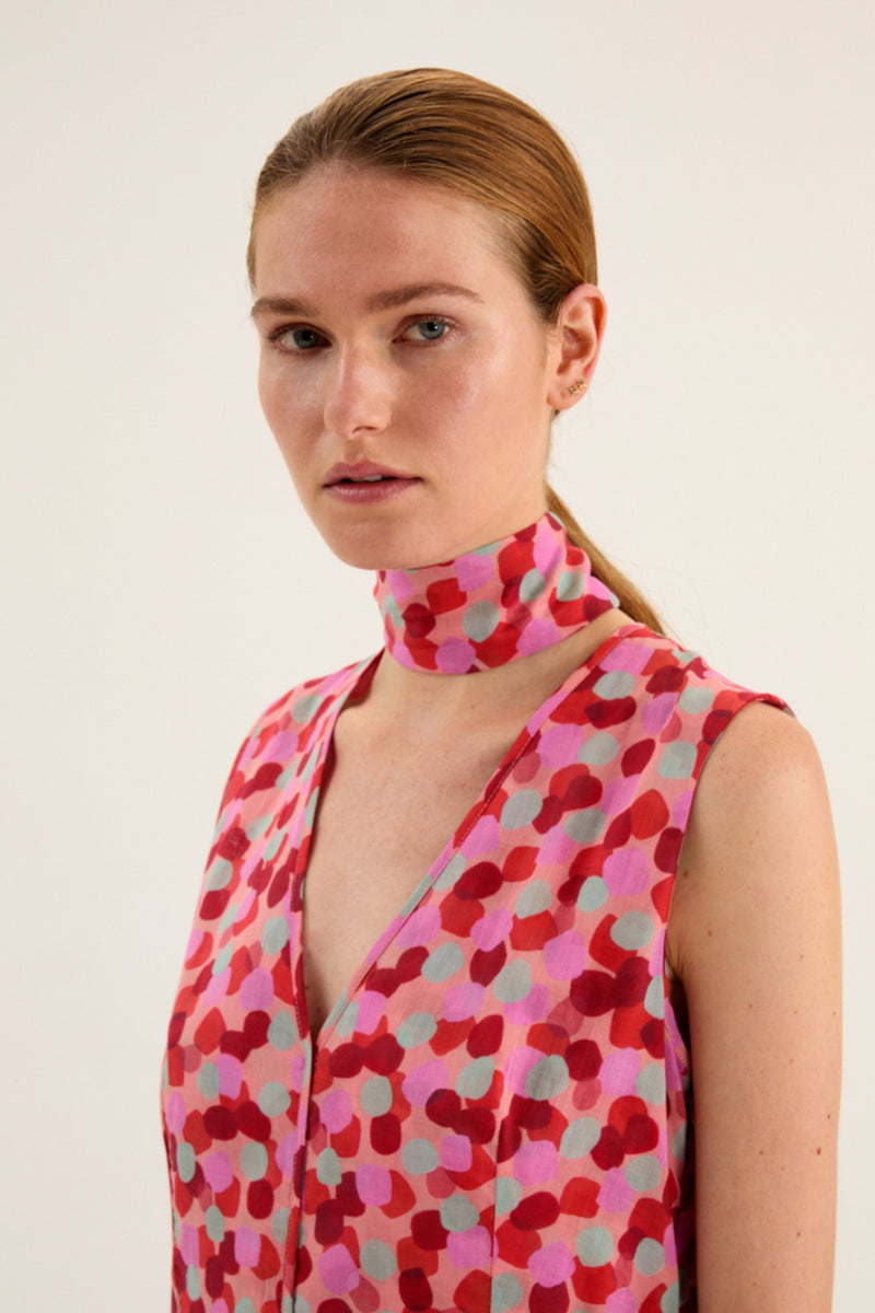 ROSSO25 | PEACH POLKA DOT DRESS