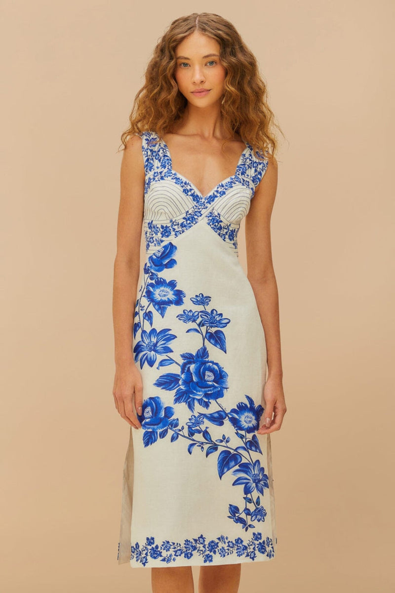 FARM RIO | BLUE FLORAL CASCADE MIDI