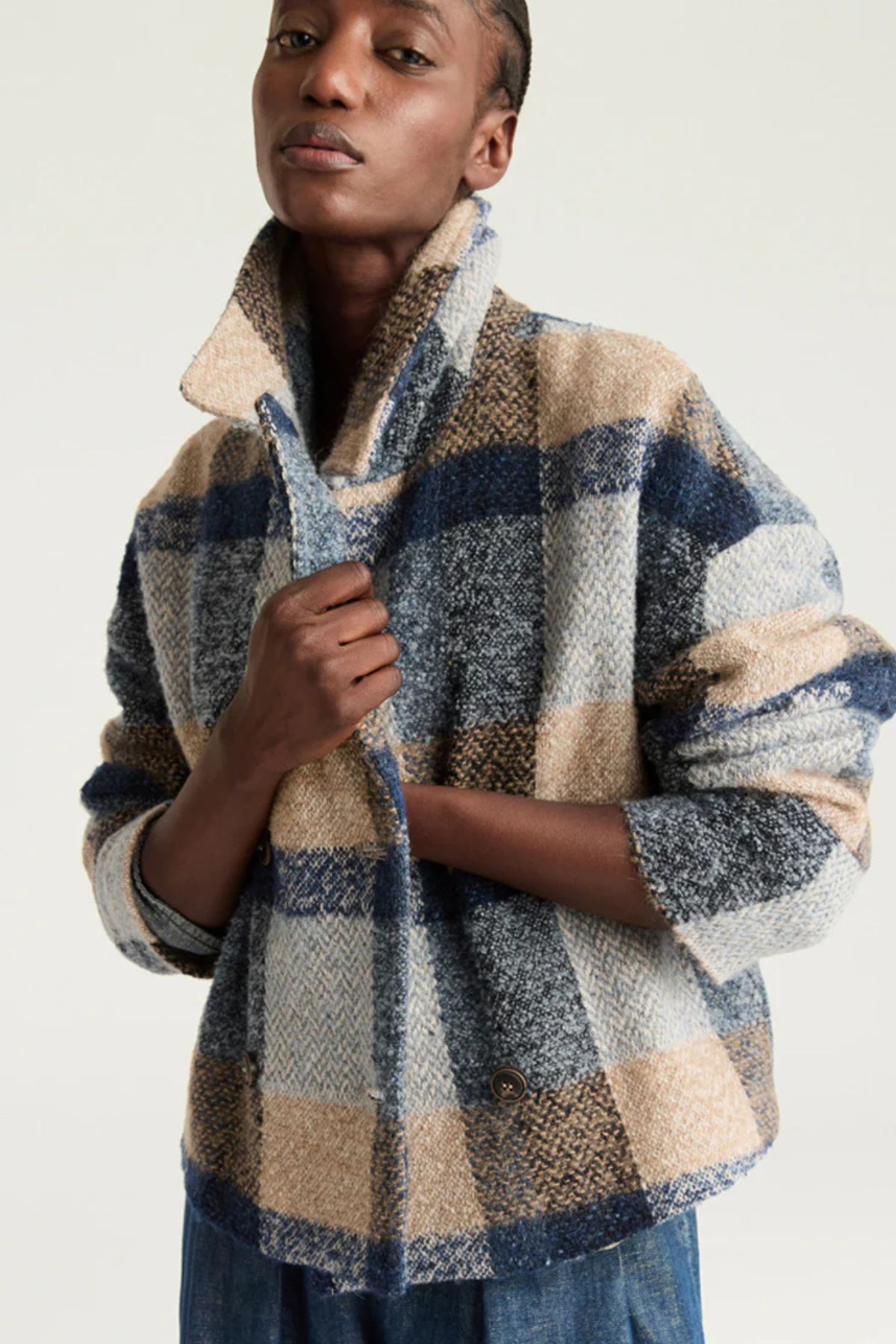 KENPI COAT IN MAXI CHECK BOUCLE WOOL - AVIO MULTICOLOR