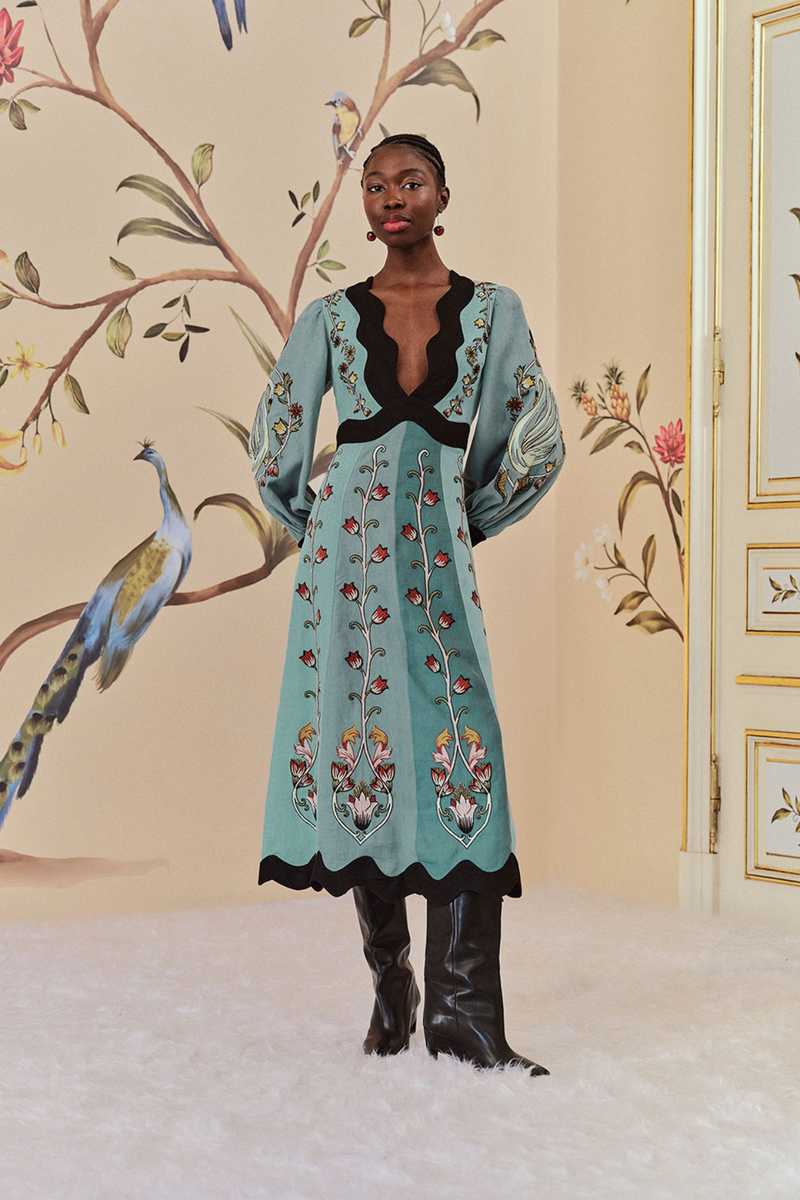 FARM RIO FLOWING BEAUTY EMBROIDER MIDI DRESS Finicky Filly