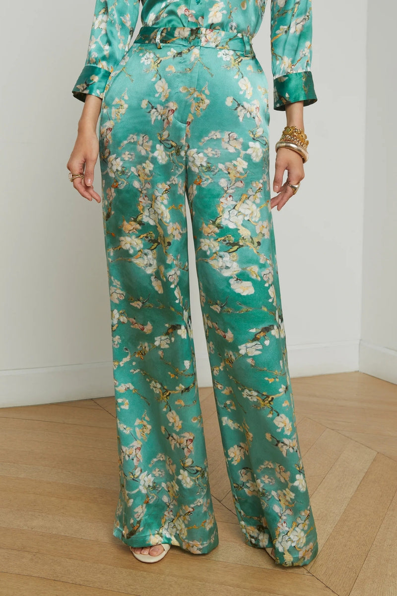 L'AGENCE | PILAR SILK WIDE LEG PANT- TEAL