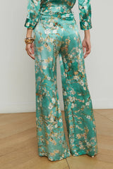 L'AGENCE | PILAR SILK WIDE LEG PANT- TEAL