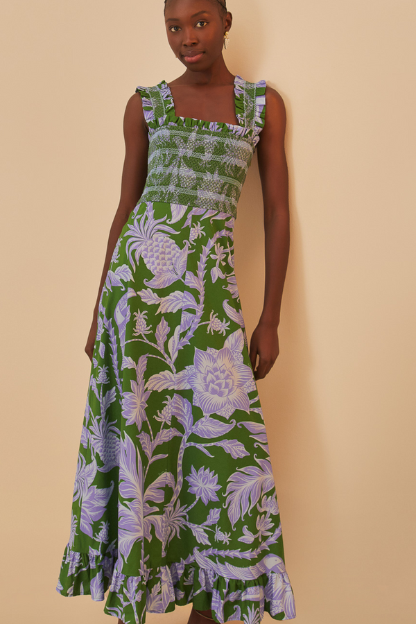 FARM RIO | TROPICAL SWING GREEN SVLS MIDI DRESS