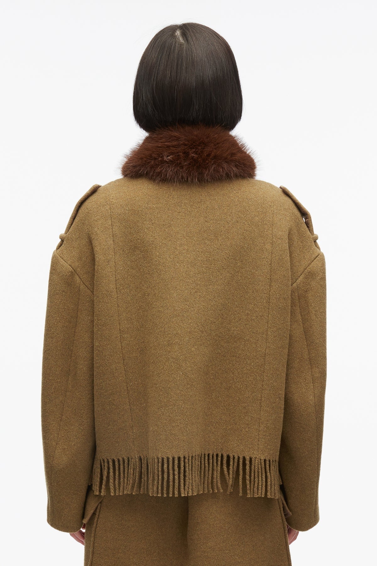 PHILLIP LIM | Wool Scarf Fur Collar Jacket
