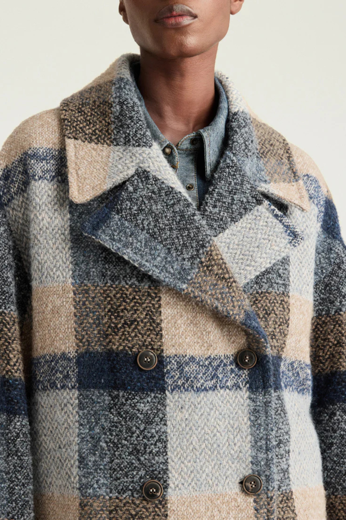 KENPI COAT IN MAXI CHECK BOUCLE WOOL - AVIO MULTICOLOR