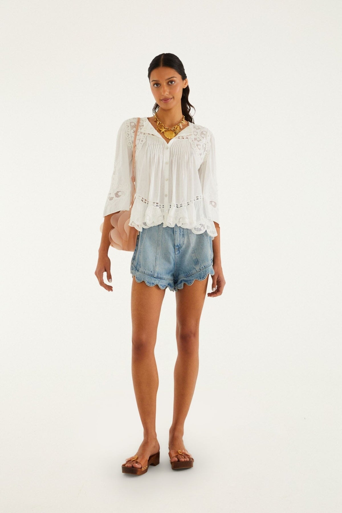 FARM RIO | Romantic Ruffle Denim Shorts