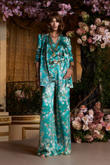 L'AGENCE | PILAR SILK WIDE LEG PANT- TEAL