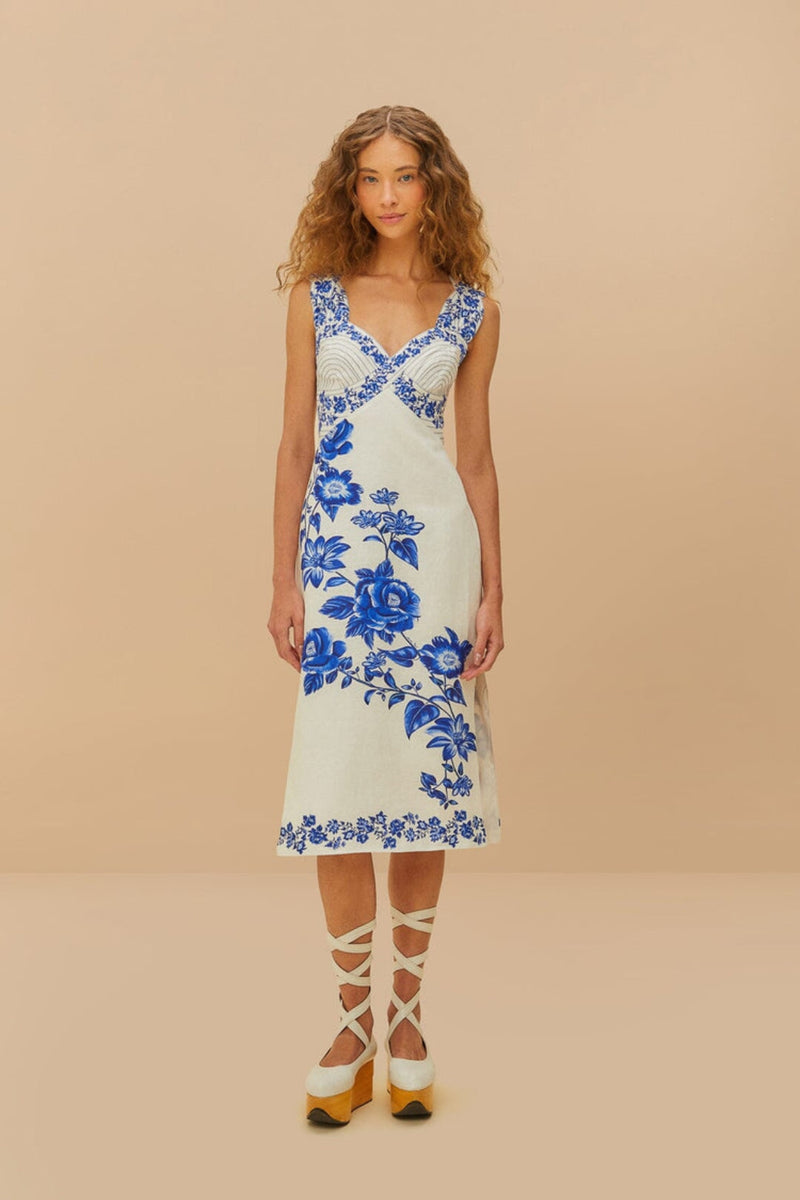 FARM RIO | BLUE FLORAL CASCADE MIDI