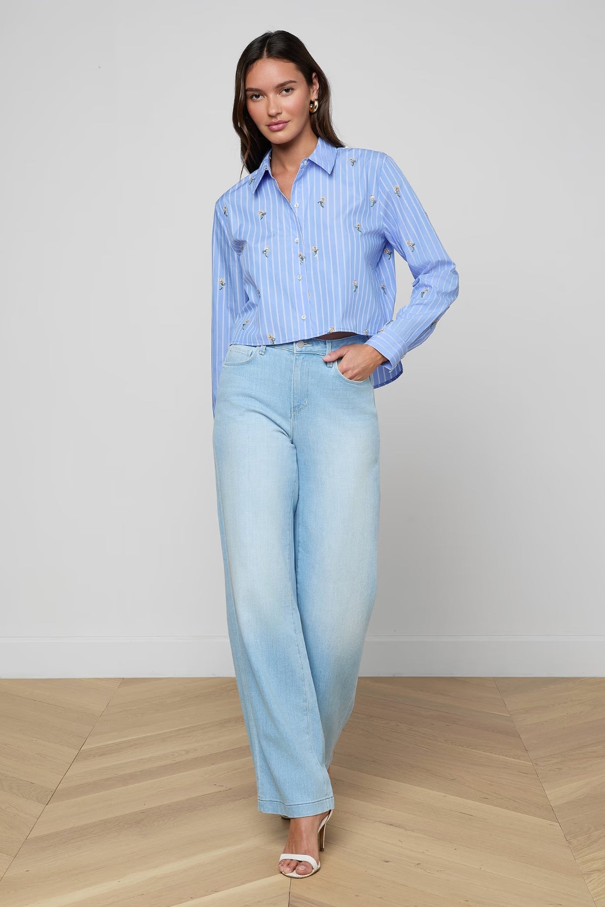 L'AGENCE | COSETTE CROP SHIRT- BLUE