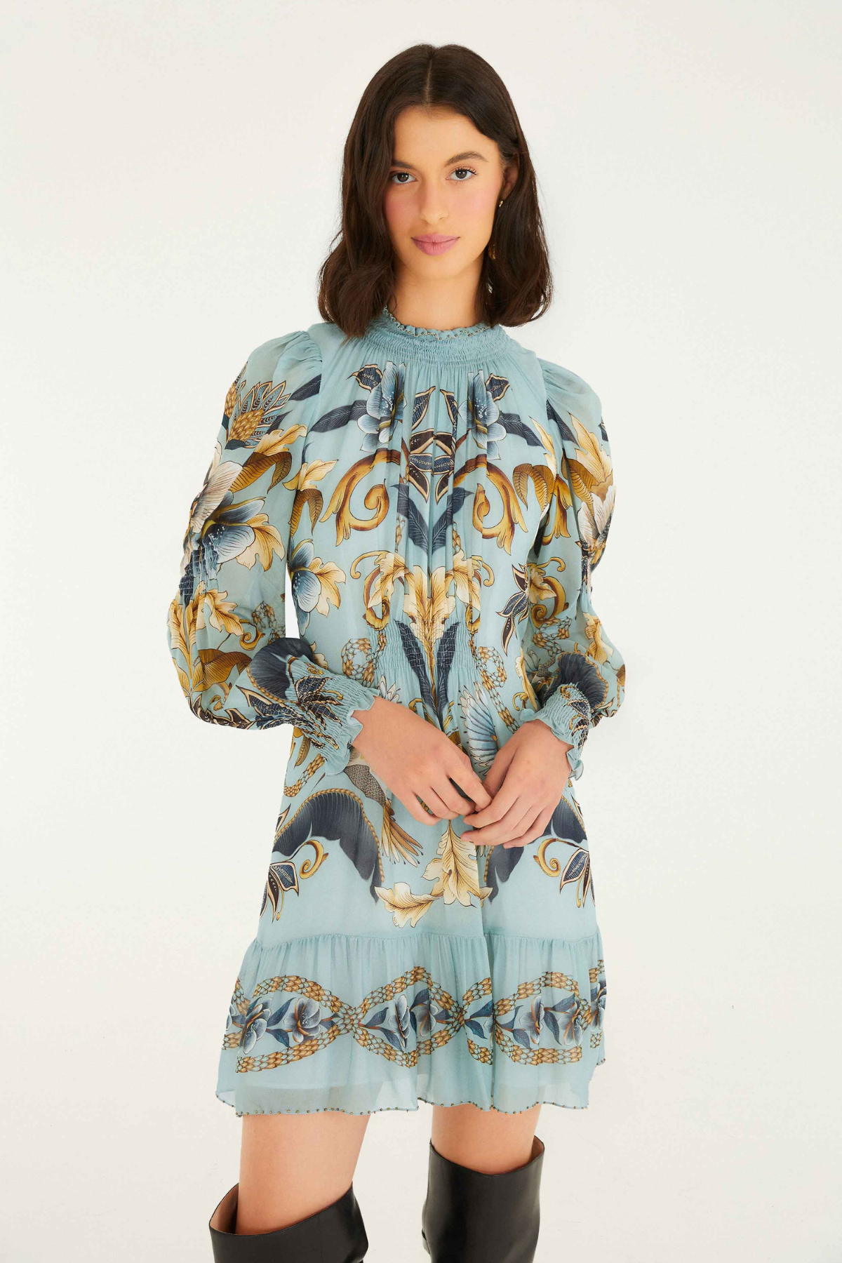 FARM RIO | SNAKE GARDEN BLUE MINI DRESS