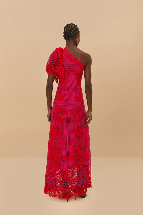 FARM RIO | GUIPURE ONE-SHOULDER MAXI DRESS