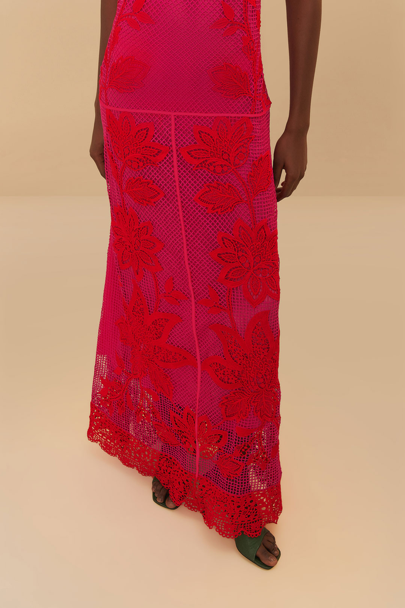 FARM RIO | GUIPURE ONE-SHOULDER MAXI DRESS