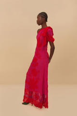 FARM RIO | GUIPURE ONE-SHOULDER MAXI DRESS