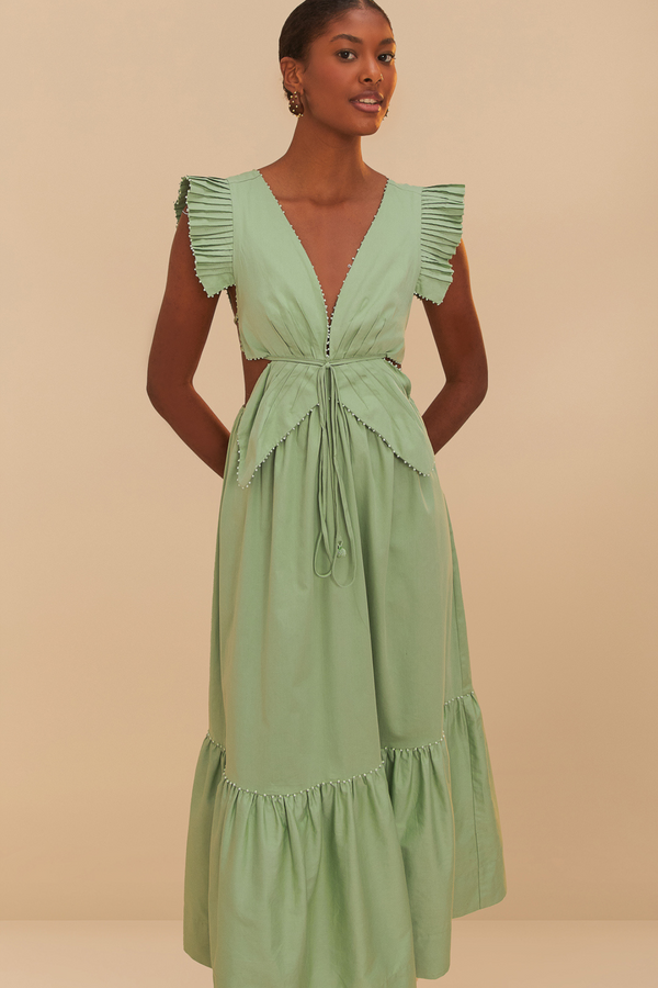 FARM RIO | GREEN BUTTERFLY MIDI DRESS