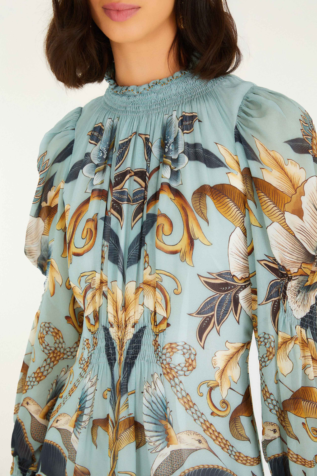 FARM RIO | SNAKE GARDEN BLUE MINI DRESS