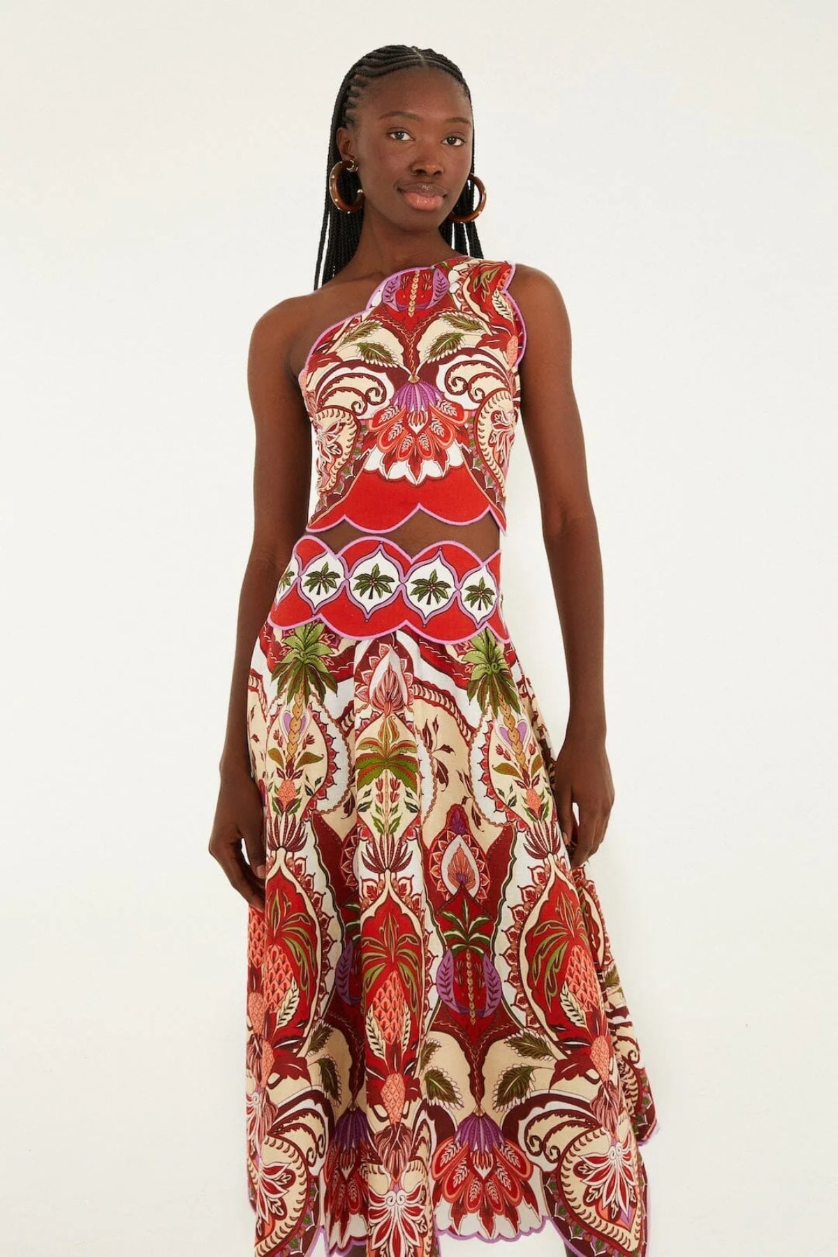 FARM RIO | ODARA SCALLOPS MIDI SKIRT