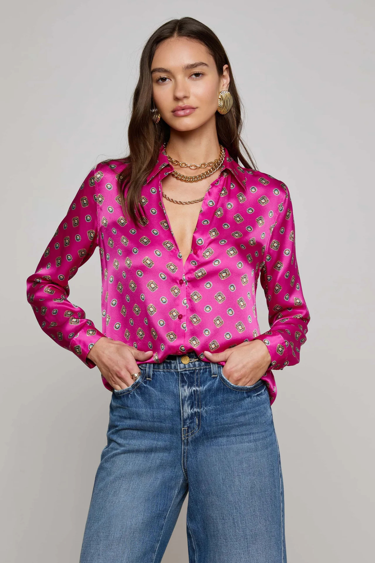 L'AGENCE | TYLER BLOUSE- FUSHCIA