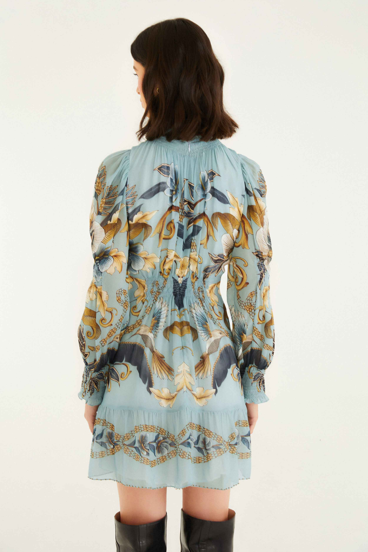 FARM RIO | SNAKE GARDEN BLUE MINI DRESS