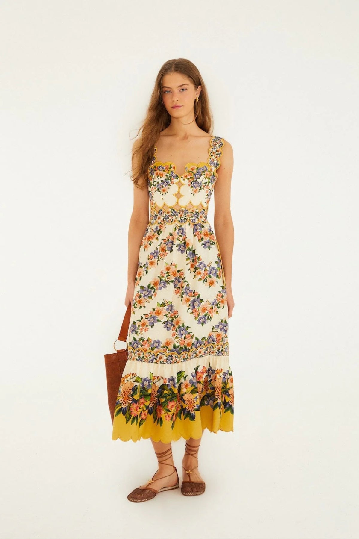 FARM RIO | HILO STRIPES SAND MIDI DRESS