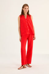 ROSSO35 | RED CORAL BREEZY LINEN PANT