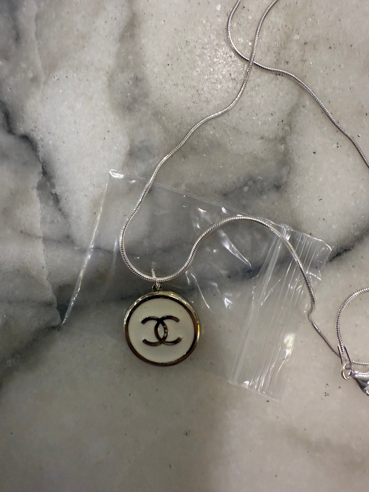 CC logo silver necklace