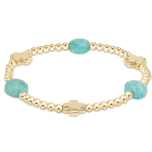Signature Cross Admire Gold Pattern 3mm Bracelet–Amazonite