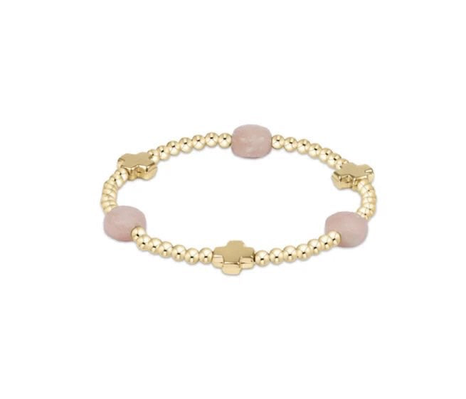 Signature Cross Admire Gold Pattern 3mm Bead Bracelet - Pink Opal